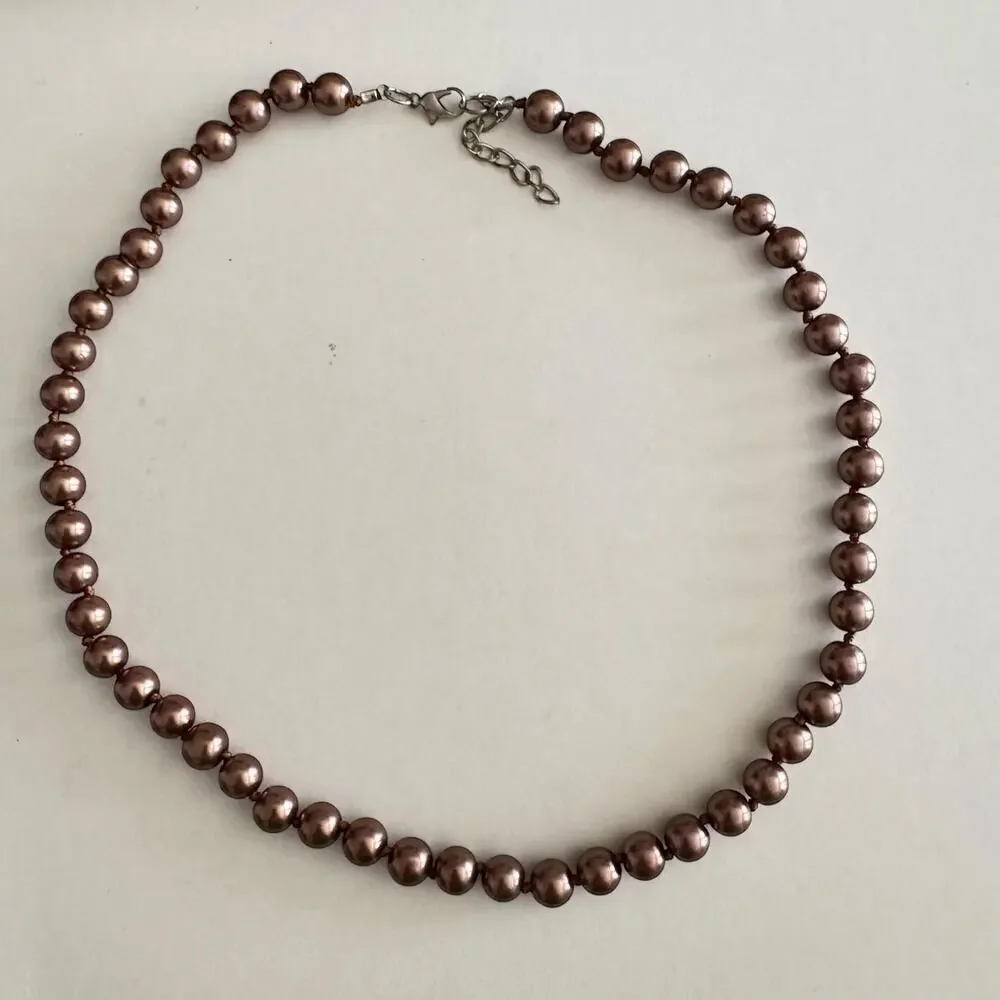 Vintage 21” Metallic Champagne Bronze Acrylic Beaded Choker Necklace 1960s
